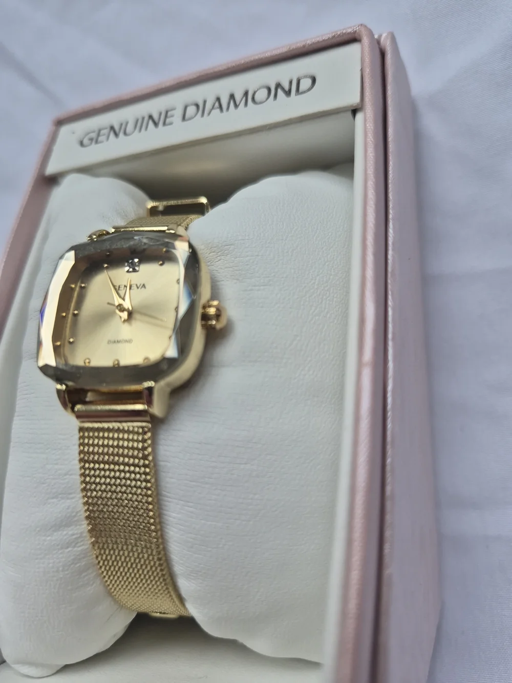Geneva Gold Mesh Strap Watch with Pink Dial
